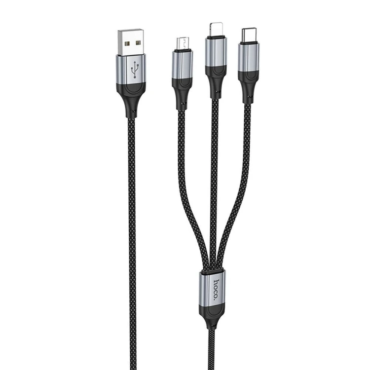 Wielofunkcyjny kabel ładujący 3w1 Hoco X102 USB-A do Lightning / Micro USB / USB-C – czarny (1 m)