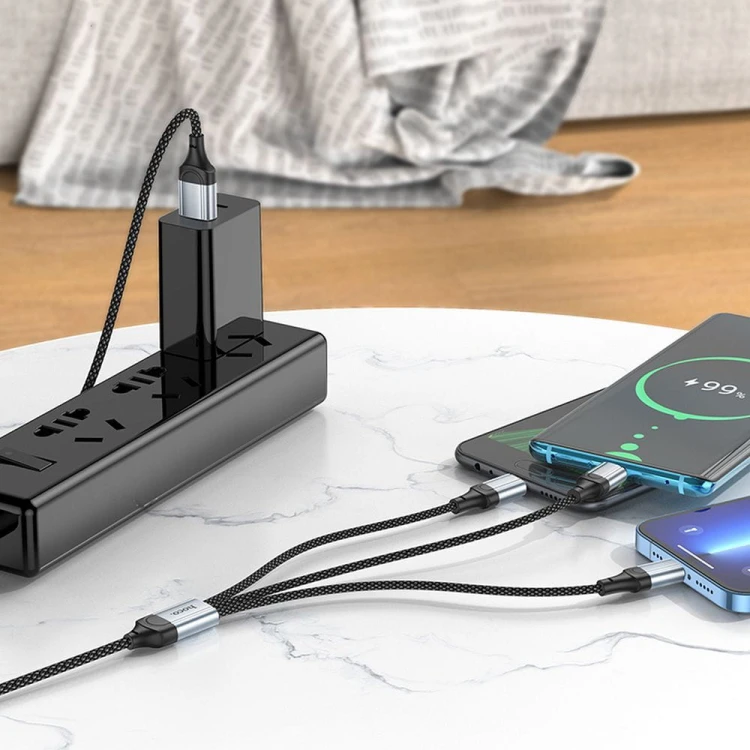 Wielofunkcyjny kabel ładujący 3w1 Hoco X102 USB-A do Lightning / Micro USB / USB-C – czarny (1 m)