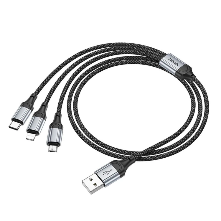 Wielofunkcyjny kabel ładujący 3w1 Hoco X102 USB-A do Lightning / Micro USB / USB-C – czarny (1 m)