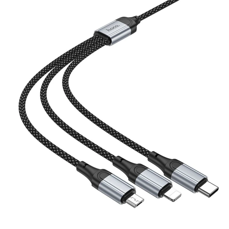 Wielofunkcyjny kabel ładujący 3w1 Hoco X102 USB-A do Lightning / Micro USB / USB-C – czarny (1 m)