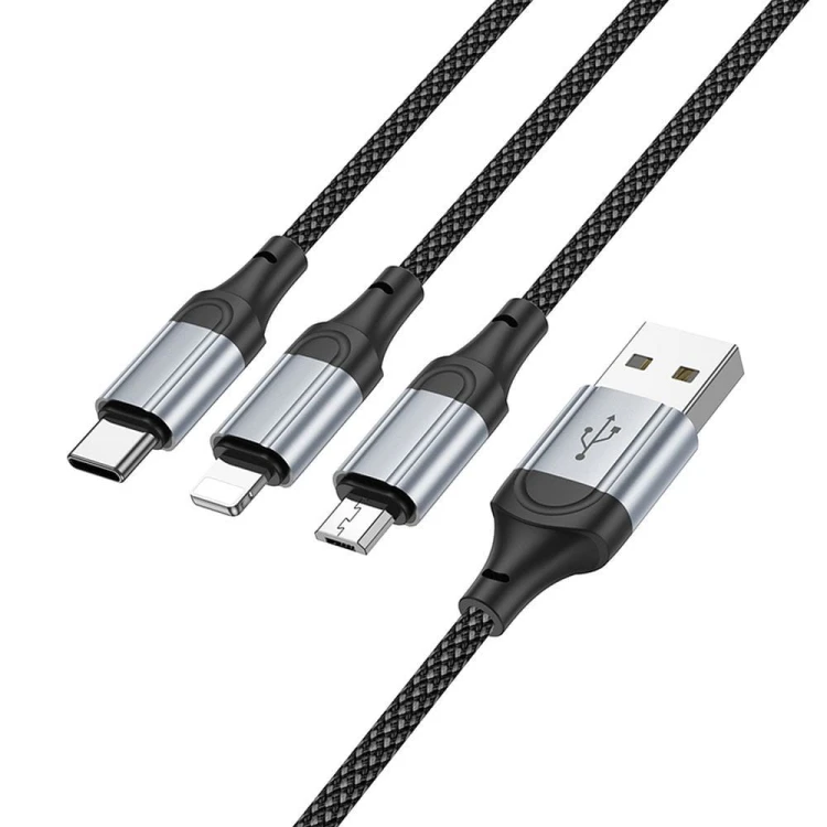 Wielofunkcyjny kabel ładujący 3w1 Hoco X102 USB-A do Lightning / Micro USB / USB-C – czarny (1 m)
