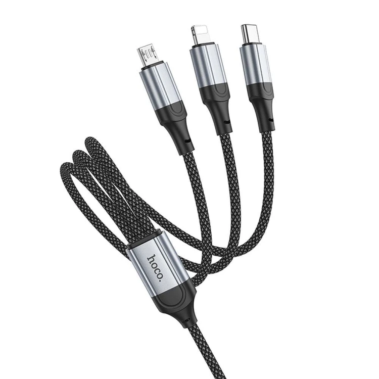 Wielofunkcyjny kabel ładujący 3w1 Hoco X102 USB-A do Lightning / Micro USB / USB-C – czarny (1 m)
