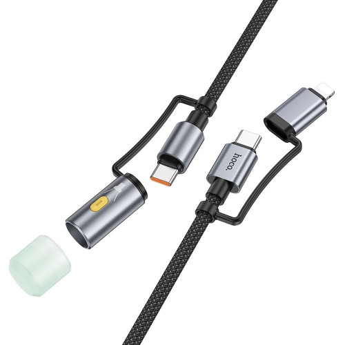 Multifunkcyjny kabel All-in-one Hoco U148 USB-C / Lightning do USB-C z lampką LED – czarny (1,2 m)