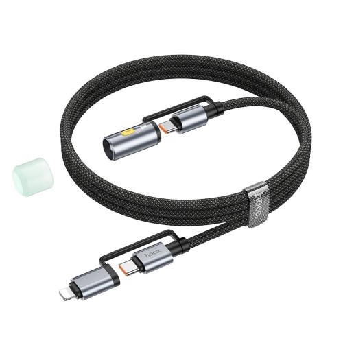 Multifunkcyjny kabel All-in-one Hoco U148 USB-C / Lightning do USB-C z lampką LED – czarny (1,2 m)
