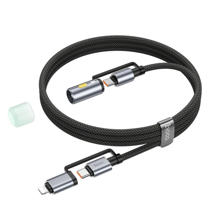 Multifunkcyjny kabel All-in-one Hoco U148 USB-C / Lightning do USB-C z lampką LED – czarny (1,2 m)