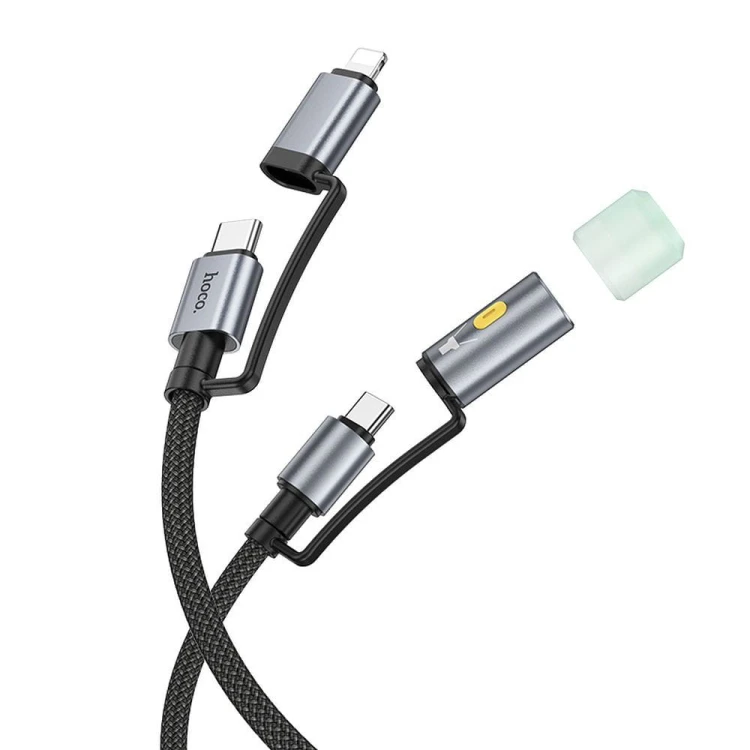 Multifunkcyjny kabel All-in-one Hoco U148 USB-C / Lightning do USB-C z lampką LED – czarny (1,2 m)