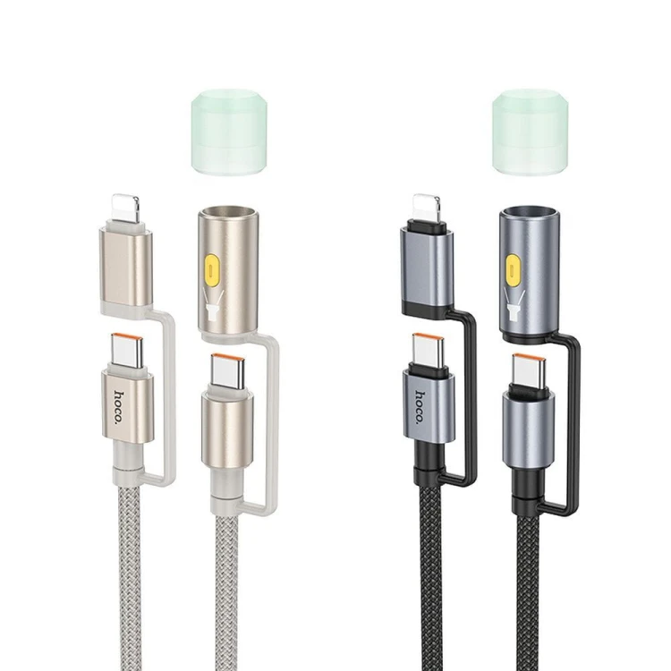 Multifunkcyjny kabel All-in-one Hoco U148 USB-C / Lightning do USB-C z lampką LED – czarny (1,2 m)