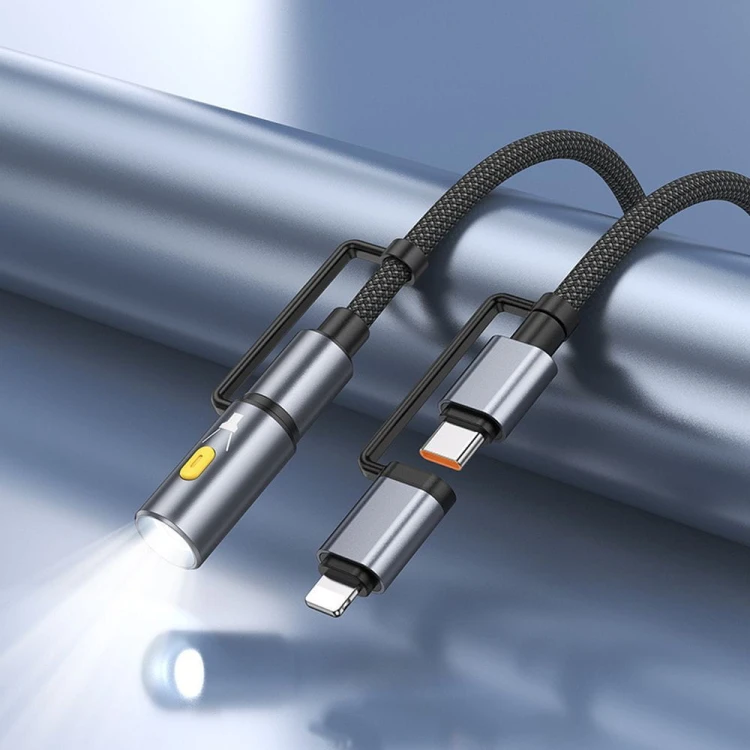 Multifunkcyjny kabel All-in-one Hoco U148 USB-C / Lightning do USB-C z lampką LED – czarny (1,2 m)