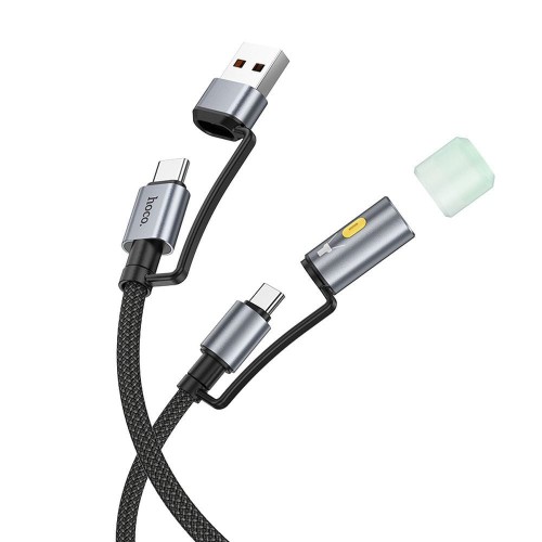 Multifunkcyjny kabel All-in-one Hoco U138 USB-C / USB-A do USB-C z lampką LED – czarny (1,2 m)