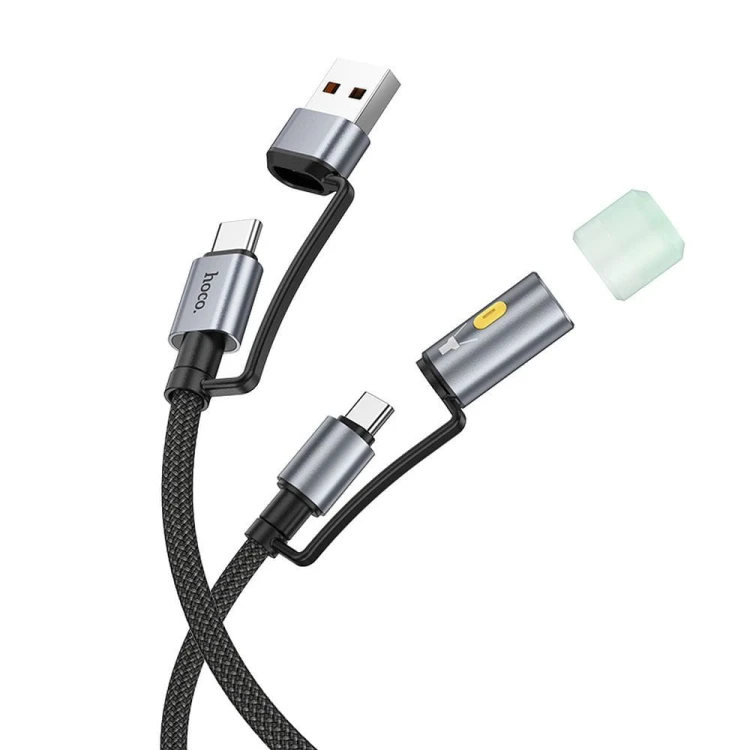 Multifunkcyjny kabel All-in-one Hoco U138 USB-C / USB-A do USB-C z lampką LED – czarny (1,2 m)