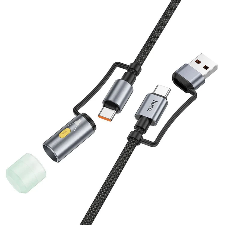 Multifunkcyjny kabel All-in-one Hoco U138 USB-C / USB-A do USB-C z lampką LED – czarny (1,2 m)