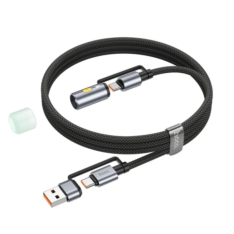 Multifunkcyjny kabel All-in-one Hoco U138 USB-C / USB-A do USB-C z lampką LED – czarny (1,2 m)