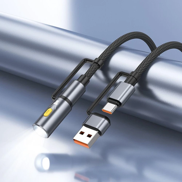 Multifunkcyjny kabel All-in-one Hoco U138 USB-C / USB-A do USB-C z lampką LED – czarny (1,2 m)