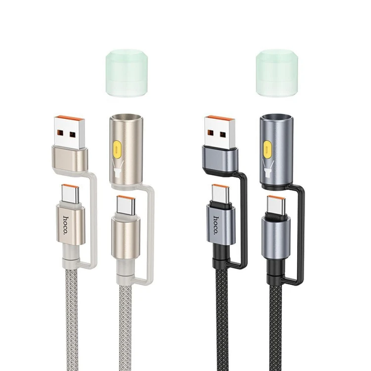Multifunkcyjny kabel All-in-one Hoco U138 USB-C / USB-A do USB-C z lampką LED – czarny (1,2 m)