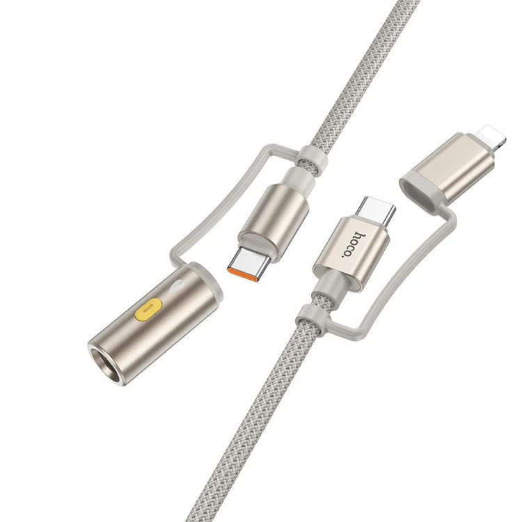 Multifunkcyjny kabel All-in-one Hoco U138 USB-C / USB-A do USB-C z lampką LED – czarny (1,2 m)
