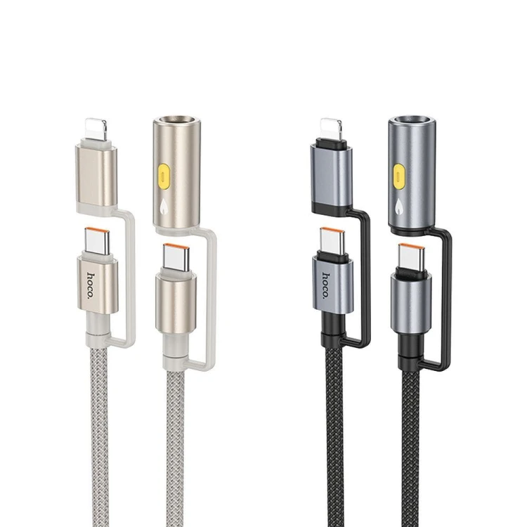 Multifunkcyjny kabel All-in-one Hoco U138 USB-C / USB-A do USB-C z lampką LED – czarny (1,2 m)