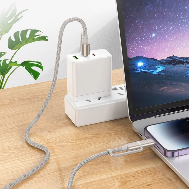 Multifunkcyjny kabel All-in-one Hoco U138 USB-C / USB-A do USB-C z lampką LED – czarny (1,2 m)