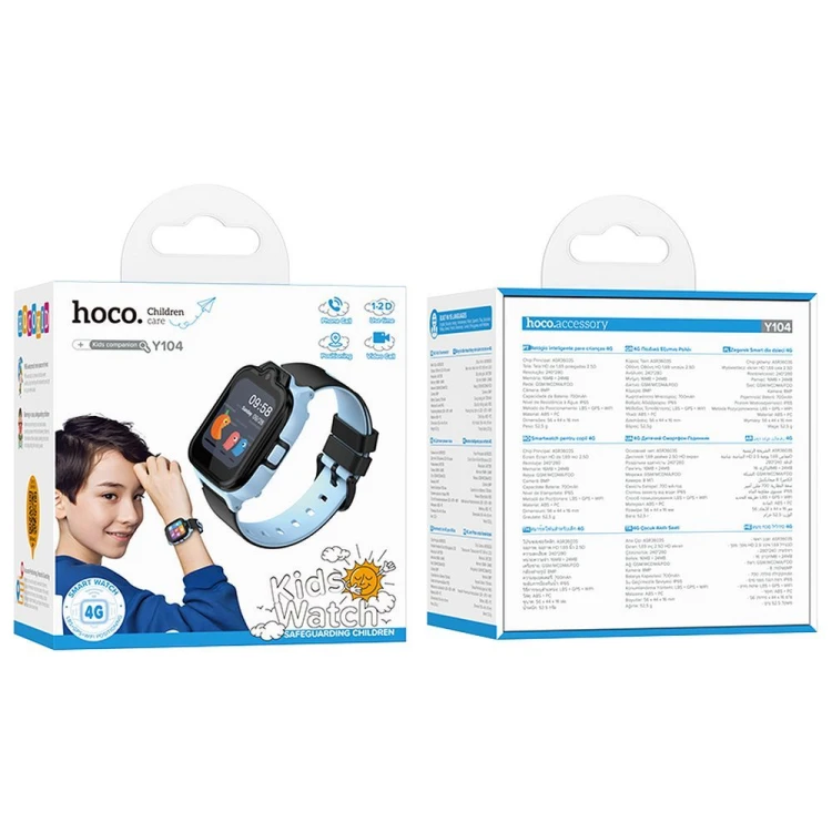 Smartwatch dla dzieci Hoco Y104 4G GPS Wi-Fi Funkcja Rozmowy SOS Niebieski