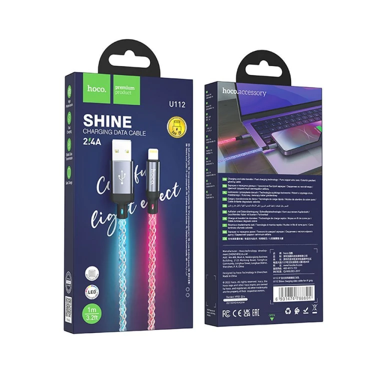 Wytrzymały kabel USB-A do Lightning Hoco U112 2,4A – szary (1 m)