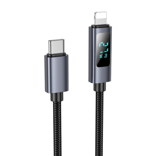 Kabel szybkoładujący USB-C do Lightning Hoco X112 27W Power Delivery z wyświetlaczem mocy – czarny (1 m)