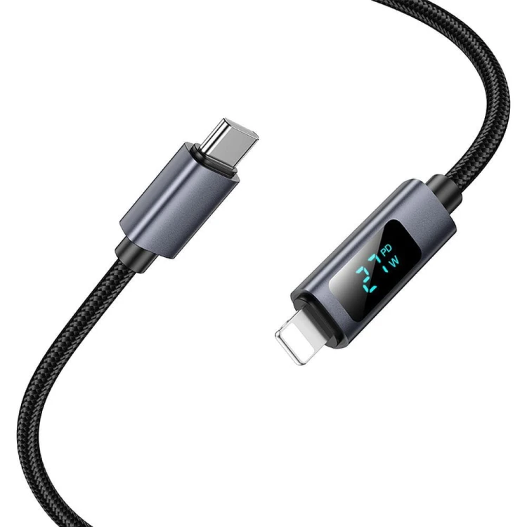 Kabel szybkoładujący USB-C do Lightning Hoco X112 27W Power Delivery z wyświetlaczem mocy – czarny (1 m)