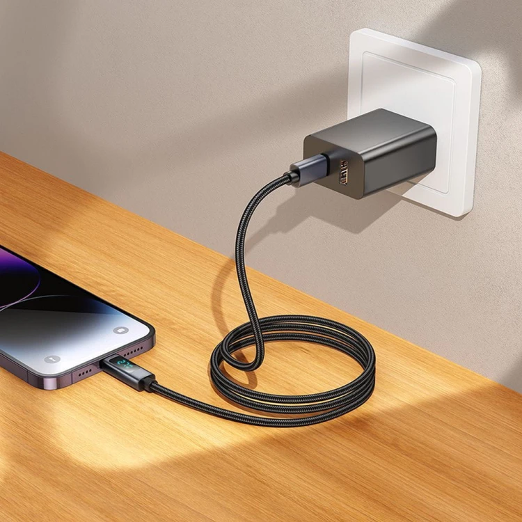 Kabel szybkoładujący USB-C do Lightning Hoco X112 27W Power Delivery z wyświetlaczem mocy – czarny (1 m)