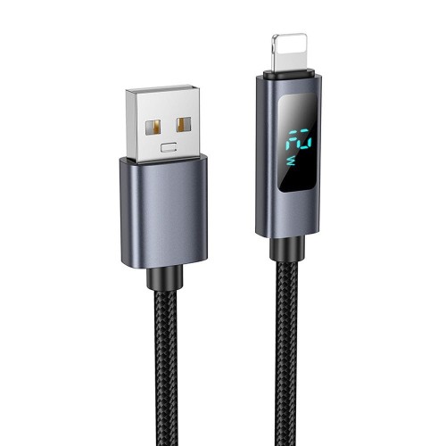 Inteligentny kabel ładujący USB-A do Lightning Hoco X112 2,4A z wyświetlaczem mocy – czarny (1 m)