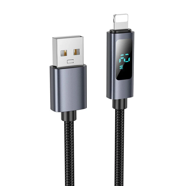 Inteligentny kabel ładujący USB-A do Lightning Hoco X112 2,4A z wyświetlaczem mocy – czarny (1 m)