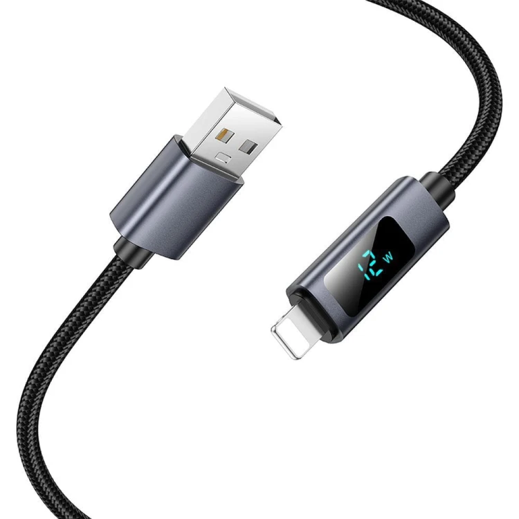Inteligentny kabel ładujący USB-A do Lightning Hoco X112 2,4A z wyświetlaczem mocy – czarny (1 m)