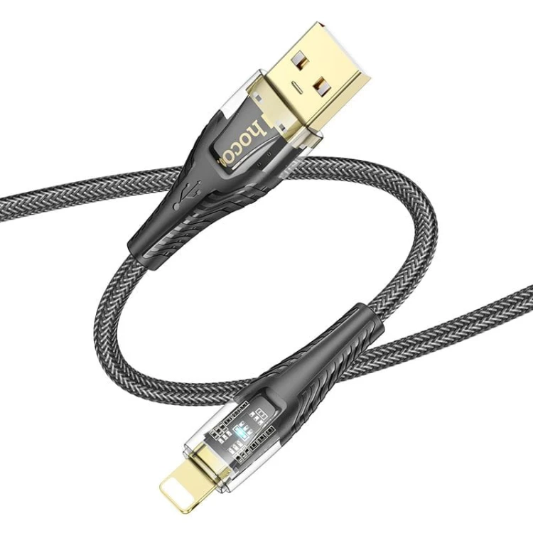 Stylowy kabel USB-A do Lightning Hoco U121 2,4A – czarny transparentny (1,2 m)