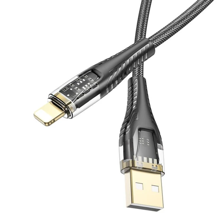 Stylowy kabel USB-A do Lightning Hoco U121 2,4A – czarny transparentny (1,2 m)