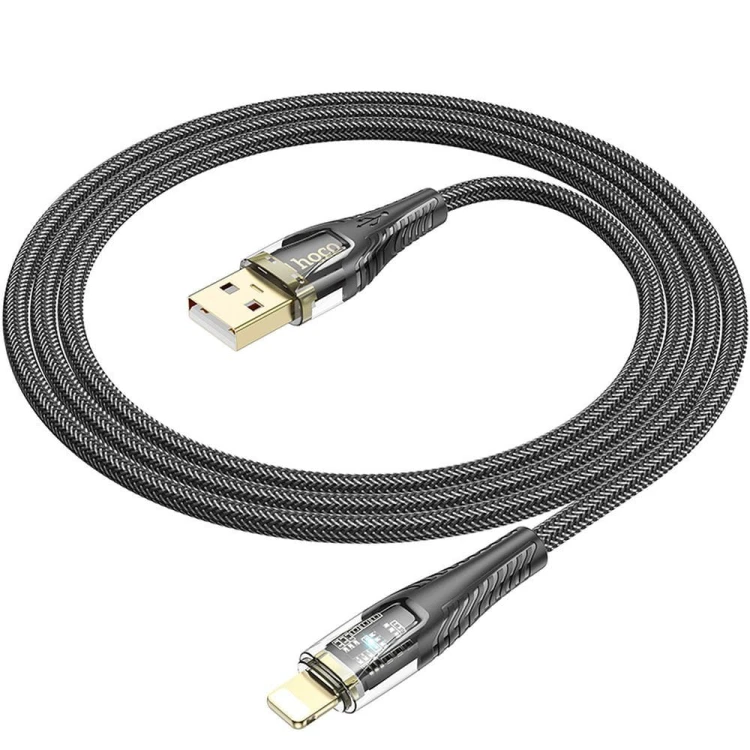 Stylowy kabel USB-A do Lightning Hoco U121 2,4A – czarny transparentny (1,2 m)