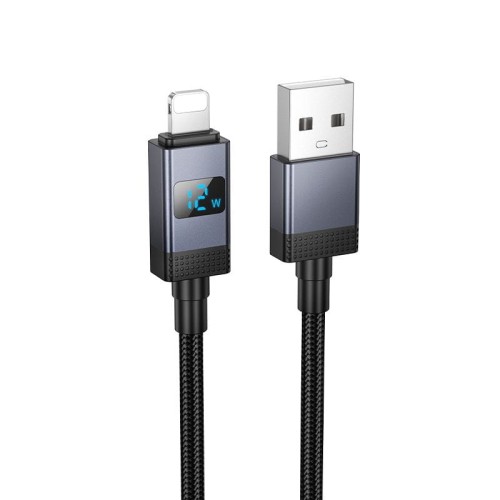 Inteligentny kabel ładujący USB-A do Lightning Hoco X118 2,4A z wyświetlaczem mocy – czarny (1 m)