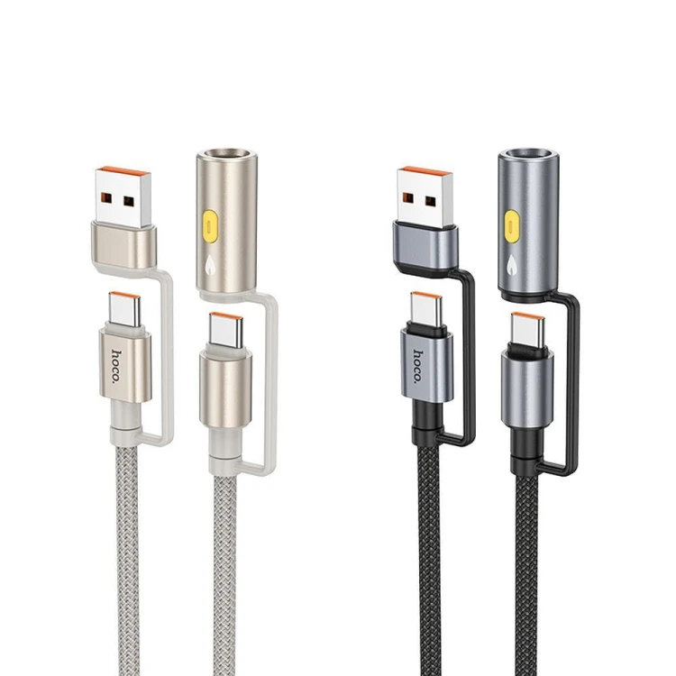 Multifunkcyjny kabel All-in-one Hoco U138 USB-C / USB-A do USB-C z bezogniową zapalniczką – szary (1,2 m)