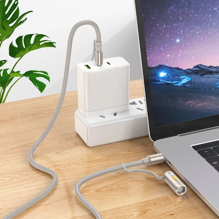 Multifunkcyjny kabel All-in-one Hoco U138 USB-C / USB-A do USB-C z bezogniową zapalniczką – szary (1,2 m)