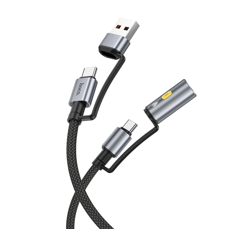 Multifunkcyjny kabel All-in-one Hoco U138 USB-C / USB-A do USB-C z bezogniową zapalniczką – czarny (1,2 m)
