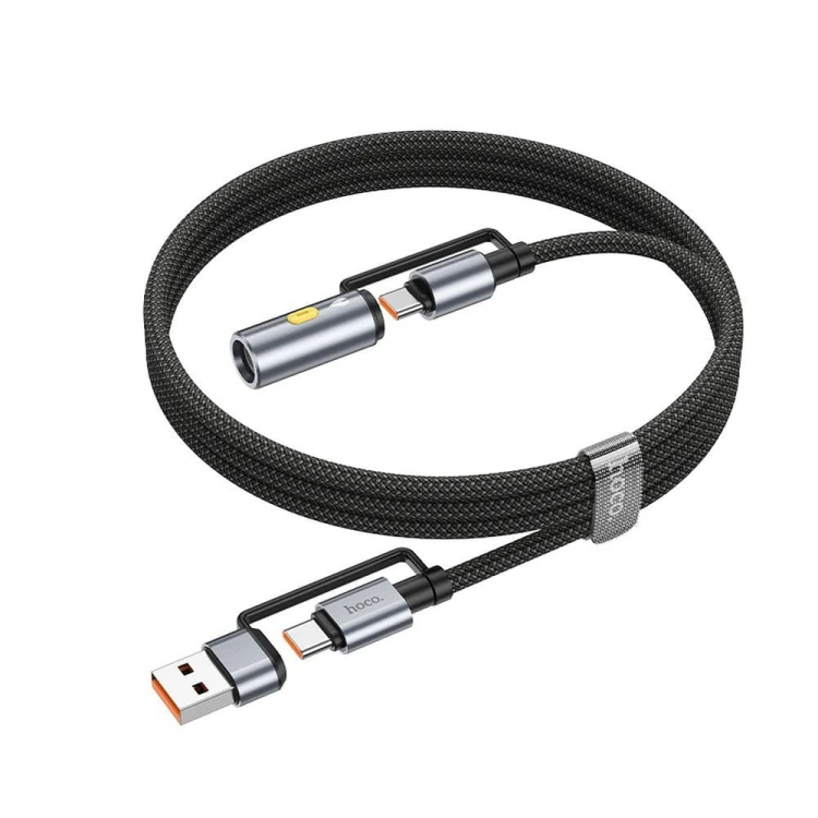 Multifunkcyjny kabel All-in-one Hoco U138 USB-C / USB-A do USB-C z bezogniową zapalniczką – czarny (1,2 m)