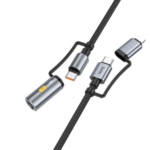Multifunkcyjny kabel All-in-one Hoco U138 USB-C / Lightning do USB-C z bezogniową zapalniczką – szary (1,2 m)