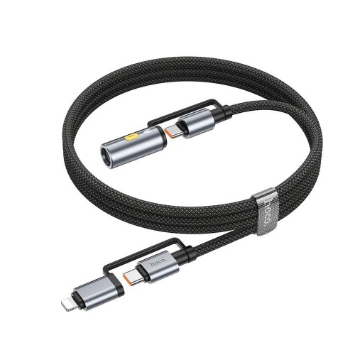 Multifunkcyjny kabel All-in-one Hoco U138 USB-C / Lightning do USB-C z bezogniową zapalniczką – szary (1,2 m)