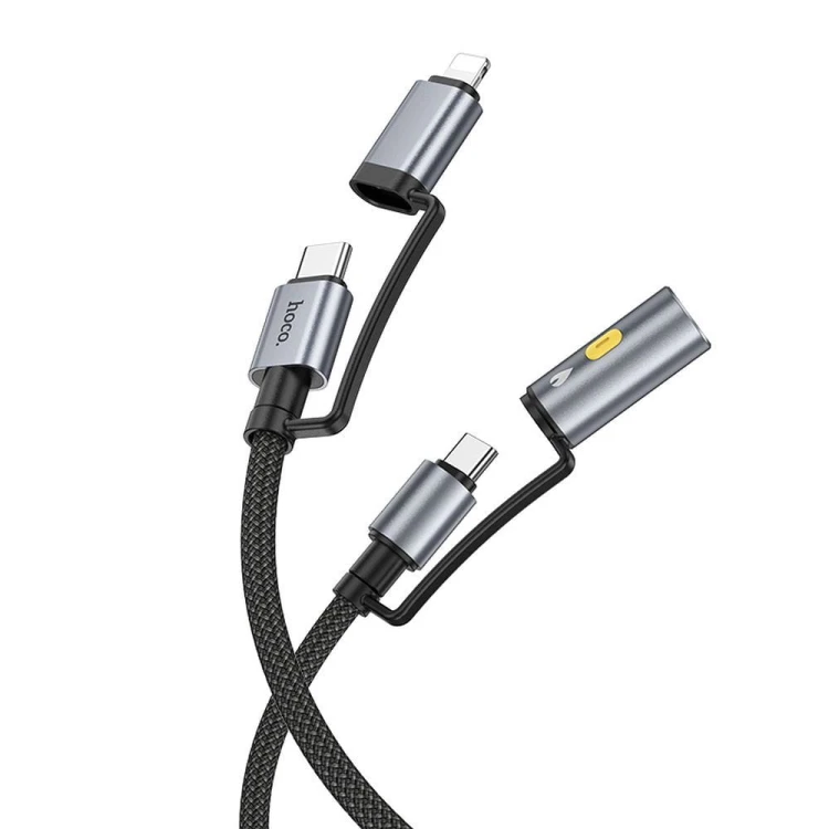 Multifunkcyjny kabel All-in-one Hoco U138 USB-C / Lightning do USB-C z bezogniową zapalniczką – szary (1,2 m)