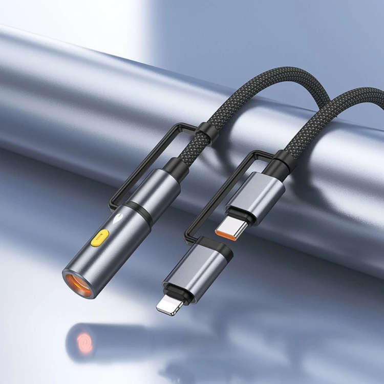 Multifunkcyjny kabel All-in-one Hoco U138 USB-C / Lightning do USB-C z bezogniową zapalniczką – szary (1,2 m)