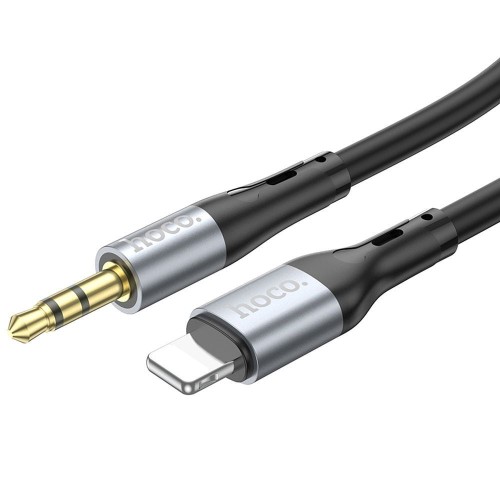 Elastyczny kabel audio AUX Mini Jack 3,5 mm do Lightning Hoco UPA22 – czarny (1 m)