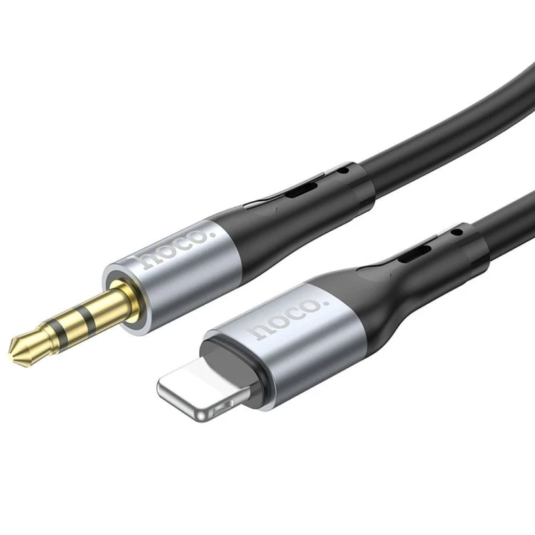 Elastyczny kabel audio AUX Mini Jack 3,5 mm do Lightning Hoco UPA22 – czarny (1 m)