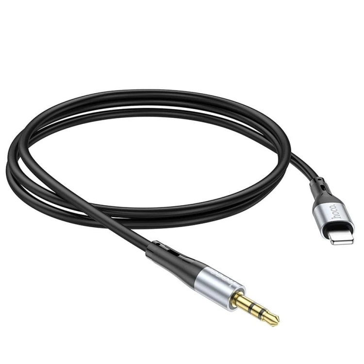 Elastyczny kabel audio AUX Mini Jack 3,5 mm do Lightning Hoco UPA22 – czarny (1 m)