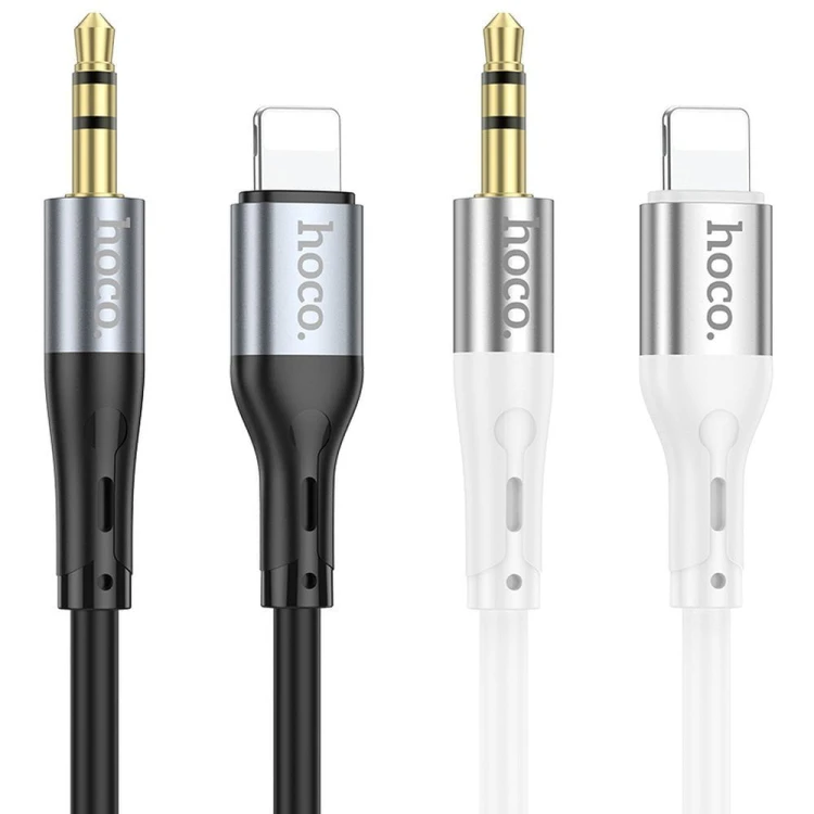 Elastyczny kabel audio AUX Mini Jack 3,5 mm do Lightning Hoco UPA22 – czarny (1 m)