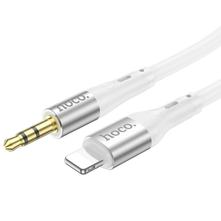 Elastyczny kabel audio AUX Mini Jack 3,5 mm do Lightning Hoco UPA22 – biały (1 m)