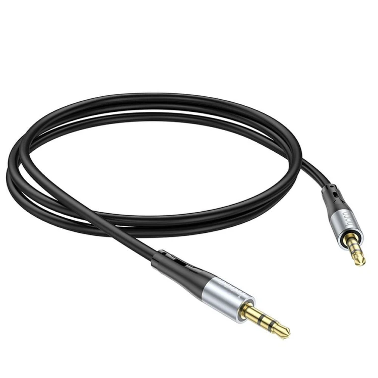 Elastyczny kabel audio AUX Mini Jack 3,5 mm – Mini Jack 3,5 mm Hoco UPA22 – czarny (1 m)