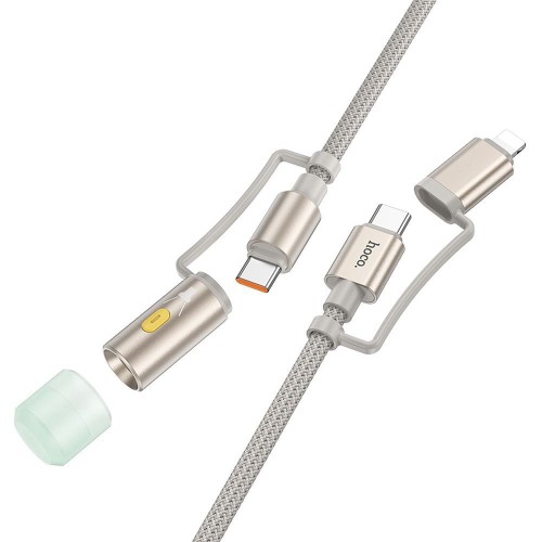 Multifunkcyjny kabel All-in-one Hoco U138 USB-C / Lightning do USB-C z lampką LED – szary (1,2 m)