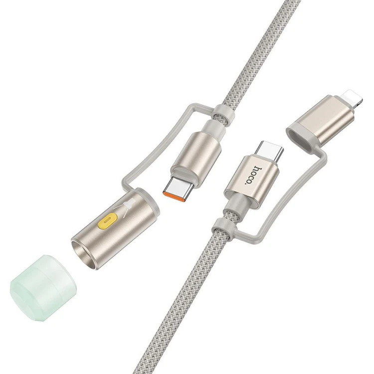 Multifunkcyjny kabel All-in-one Hoco U138 USB-C / Lightning do USB-C z lampką LED – szary (1,2 m)