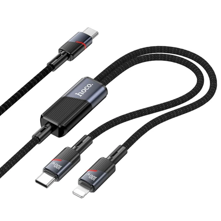 Multifunkcyjny kabel 2w1 USB-C do USB-C + Lightning Hoco U139 100W Power Delivery – czarny (1,2 m)